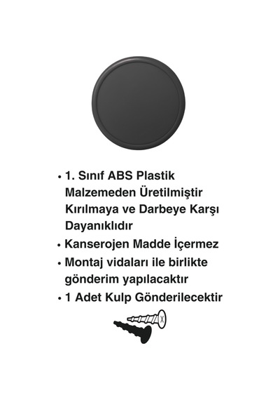 Siyah Çocuk Odası Mobilya Kulbu - 55 Mm - Abs Plastik Tekli Düğme Dolap Ve Çekmece Kulpu Siyah