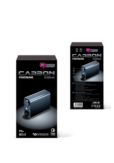 20.000mah Carbon Pd Qc 3.0 Powerbank, Taşınabilir Şarj Cihazı Gümüş