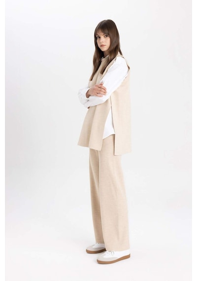 Defacto Triko Pantolon Straight Fit Geniş Bol Paça C2088AX24SPBG662 Bej