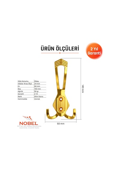 Has Portmanto Askısı, Metal Vestiyer Askısı, Altin, Duvar Ve Dolap Askılığı 5'li Set Vidalı Altın