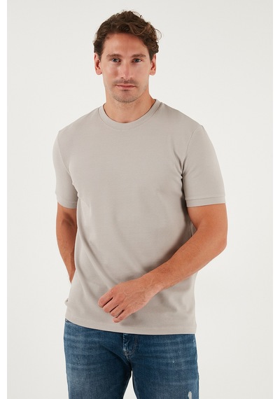 Buratti Streç Pamuklu Slim Fit Sıfır Yaka Erkek T Shirt 5902639 Taş