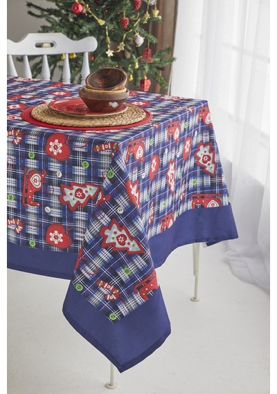 Ays Home Lacivert Kırmızı Christmas Yemek Masa Örtüsü