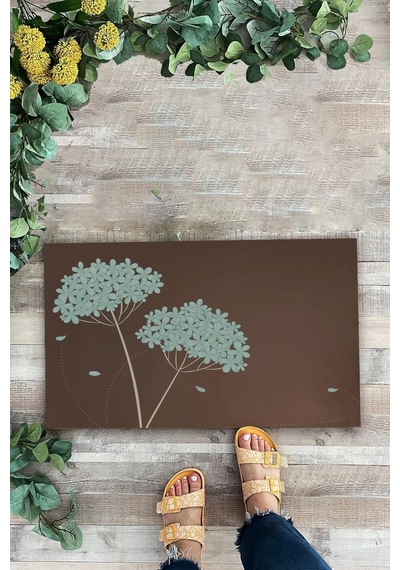 Valerine Life Kişniş Çiçeği Motifli Kahverengi Welcome Hoş Geldiniz Kapı Önü Paspası 45x70cm Kahverengi