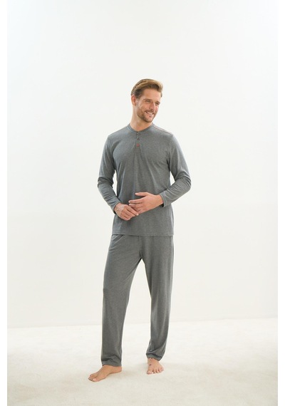 Sevim Erkek Uzun Kol Gri Melanj Pijama Takım C1t3n5o9 001