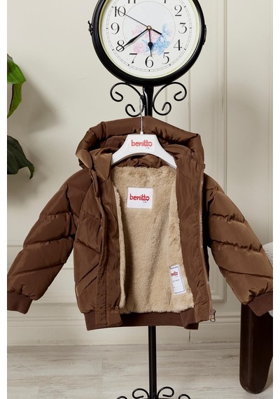 Benitto Kids Erkek Bebek Kapüşonlu Kışlık Mont 51332 Kahve