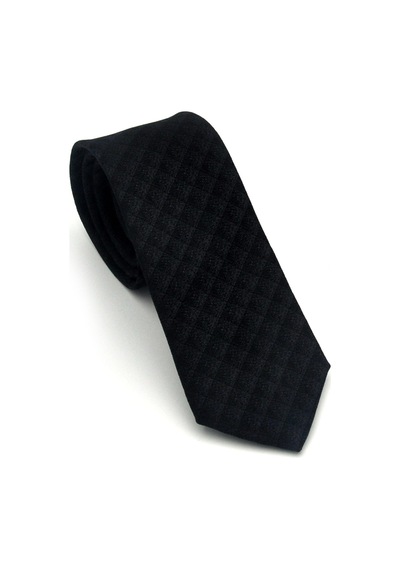 Gaffy Gri Küp Desenli Siyah Dokuma Kumaş Mendilli Slim Fit Kravat // Sdk-2605-1 Siyah