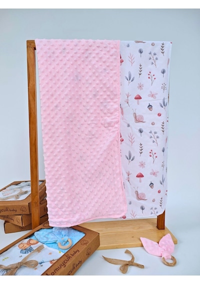 Nohut Desenli %100 Pamuklu Çift Katlı Bebek Battaniyesi 85x85 Cm Kız/erkek Kundak & Mevsimlik Örtü Pembe