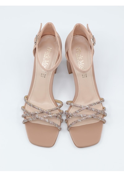 Nesilshoes Nesil Shoes Carel 37 Nude Çapraz Taşlı Kadın Sandalet