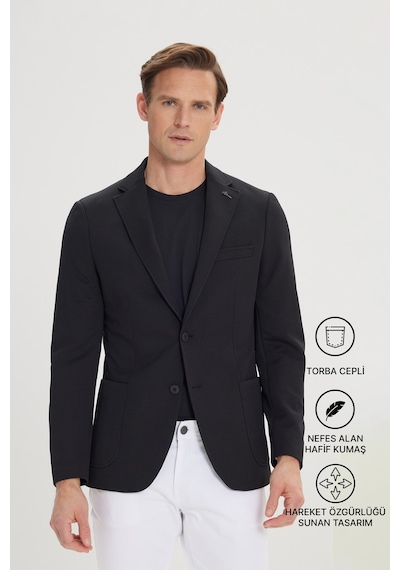 AC&Co / Altınyıldız Classics Erkek Slim Fit Dar Kesim Mono Yaka Casual Ceket Siyah