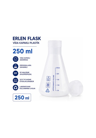 Erlen Flask Vida Kapaklı Plastik 250 Ml - Mavi Skala