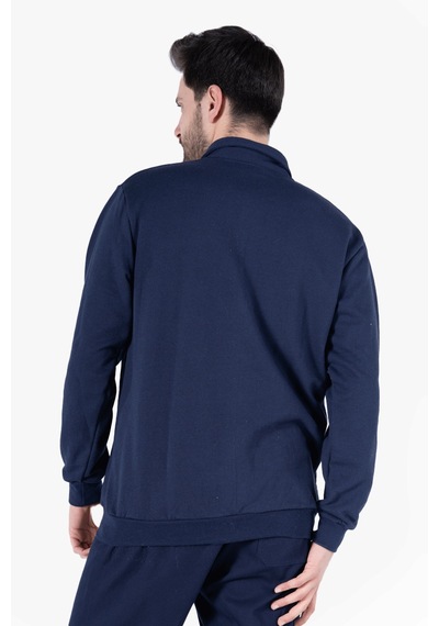 İki İplik Polo Yaka Cepli Sweatshirt Lacivert