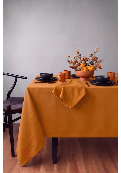 Gauze Fabric Design Kadife Dokulu Dertsiz Masa Örtüsü, Safir Oranj