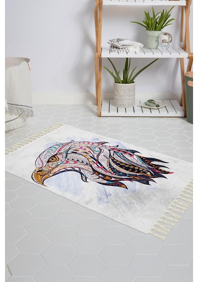 Banyo Halısı Dijital Baskılı Banyo Paspası 50x80 Polyester Kaymaz Tabanlı Duş Paspası Eagle Beyaz - Siyah