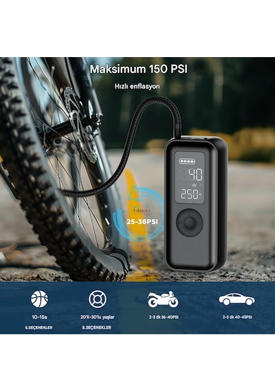 Elektrikli Hava Pompası 6000 Mah Lcd Ekranlı Led'li Ve Usb Çıkışl