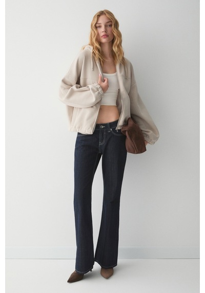 ETHIQUET VA IT Kadın Çift Cepli Eteği Ve Kol Ucu astikli Fermuarlı Oversize Taş Rengi Sweatshirt