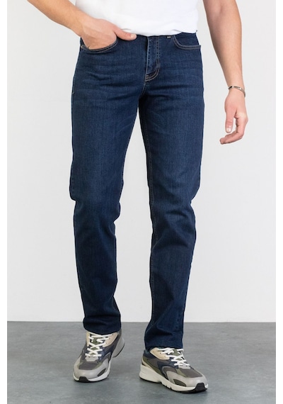 HLT Jeans Erkek Koyu Mavi Yıkamalı Regular Fit Boru Paça Likralı Jean Kot Pantolon Vıctor