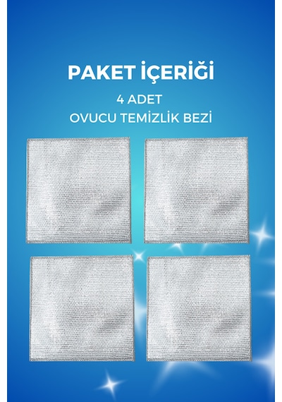 Grimorlife 4 Adet İnox Telli Ovucu 2 Katlı Temizlik Bezi- Çizmez Bulaşık Bezi Bulaşık Teli 20x20 Cm