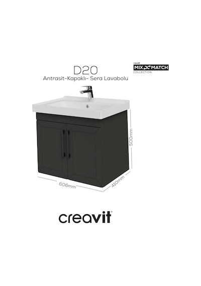 Creavit D20 65 Cm Kapaklı Lavabo Dolabı Antrasit Lake Kapak Antrasit Creavit D20 65 Cm Kapaklı Lavabo Dolabı Antrasit Lake Kapak Antrasit