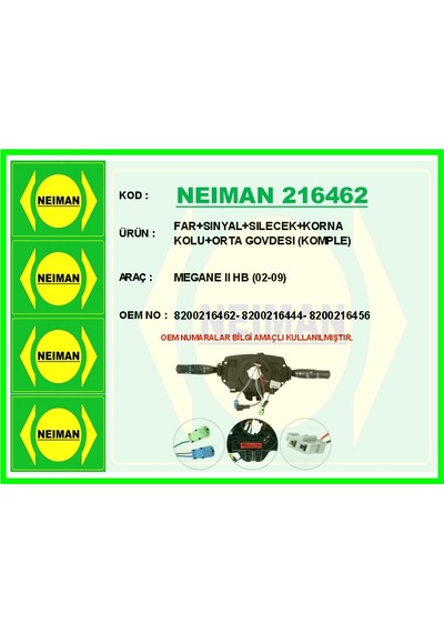 Bescher Far Sınyal Sılecek Korna Kolu Orta Govdesı Komple Megane Iı Hb 02-09 Neıman 216462 8200216462 8200216444 8200216456