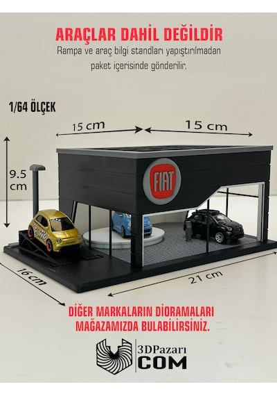 3d Baskı 1/64 Ölçekli Fiat Showroom Tasarımlı Diorama Araç Sergileme Garajı