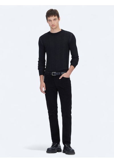 Kip Siyah Fitilli Dokuma Slim Fit Kadife Casual Pamuk Karışımlı Pantolon