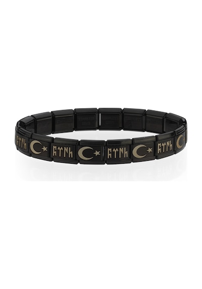 Ay Yıldızlı Göktürkçe Türk İtalyan Charm Unisex Çelik Bileklik Scb60 Siyah 98754406
