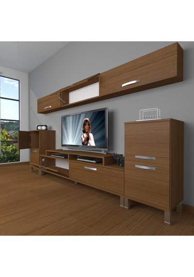 Decoraktiv Ekoflex 9 Slm Krom Ayaklı Tv Ünitesi Tv Sehpası Ceviz