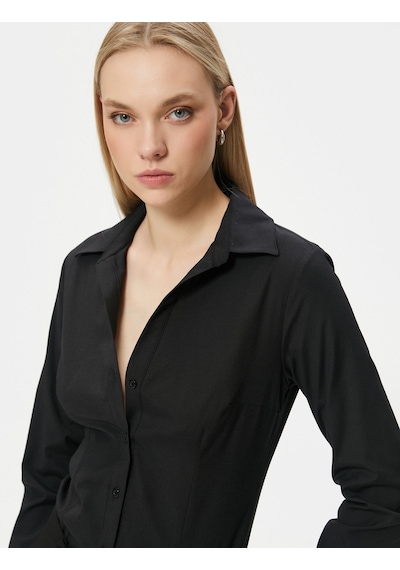 Koton Slim Fit Gömlek Uzun Kollu Düğmeli Siyah 4sak60029uw 4SAK60029UW999 Siyah