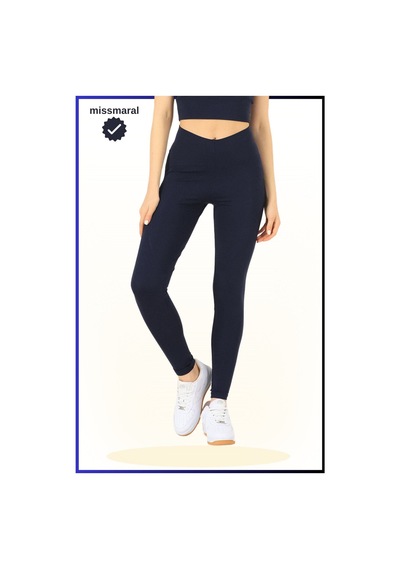 Missmaral Slim Fit Yüksek Bel Toparlayıcı Lacivert Spor Tayt Flatlock Dikiş Detaylı Fit Tasarım Oslo 1090 Lacivert