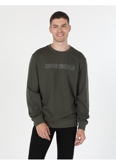 Colin's Regular Fit Baskılı Yeşil Erkek Sweatshirt CL1060127_Q1.V2_KHA Haki