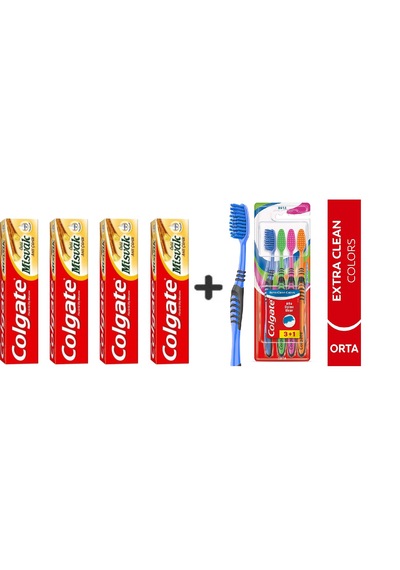 Colgate Diş Macunu Misvak 75 Ml 4 Adet + Extra Clean Colors Diş Fırçası 3+1 Çürük Önleyici
