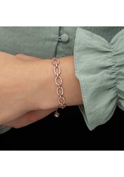 Gümüş Rose Oval Taşlı Bayan Bileklik Çok Renkli 74782140
