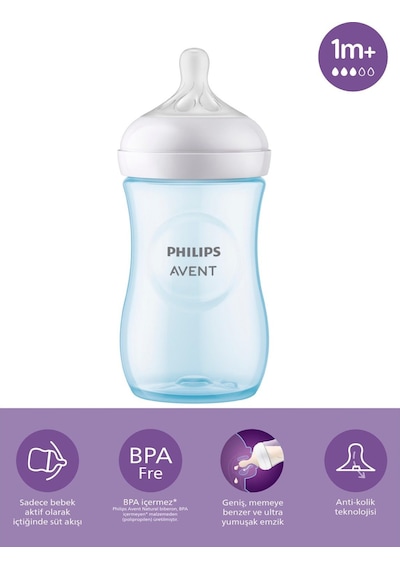 Philips Avent Doğal Tepkili Natural Response Pp Biberon 260 ML 1+ Ay Mavi
