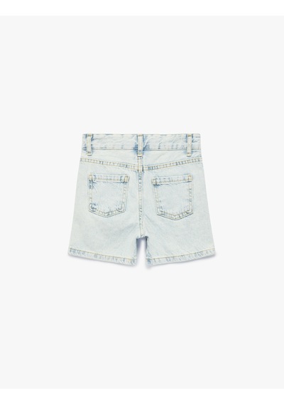 Koton Pamuklu Cepli Taş Detaylı Mini Denim Şort Lıght Indıgo 6skg40016ad Açık Mavi