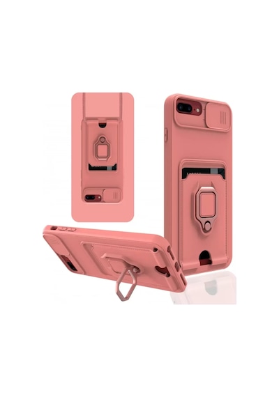 Newface Apple İphone 7 Plus Kılıf Zuma Kartvizitli Yüzüklü Silikon - Pembe