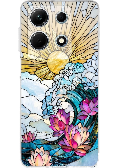 Printify Infinix Note 30 İle Uyumlu Vitray Okyanus Sabahı Tasarımlı Şeffaf Silikon Kılıf Şeffaf
