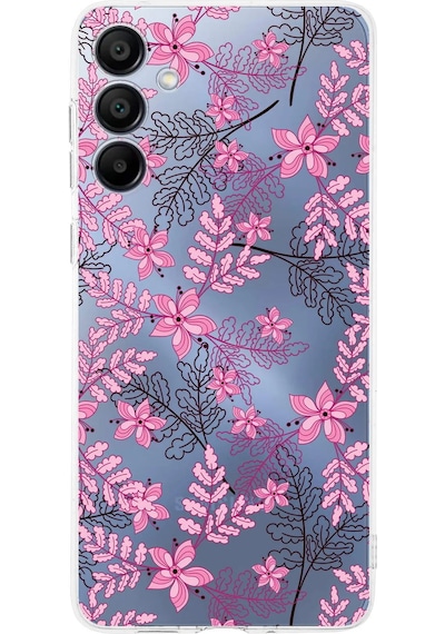 Samsung Galaxy A16 Uyumlu Kamera Korumalı Floral Pembe Tasarımlı Şeffaf Silikon Kılıf