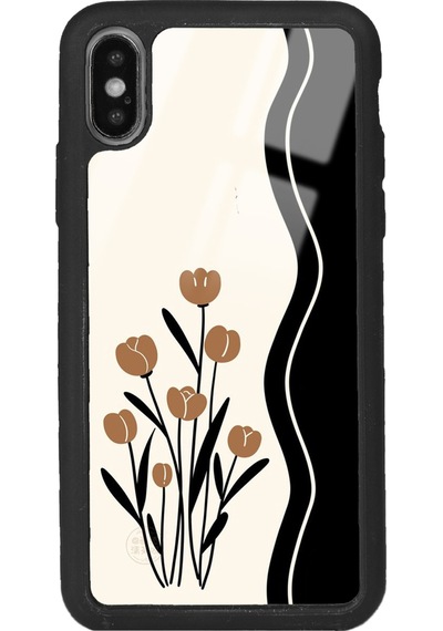 Apple Uyumlu iPhone Xs Çiçek Motif Tasarımlı Glossy Telefon Kılıfı Siyah
