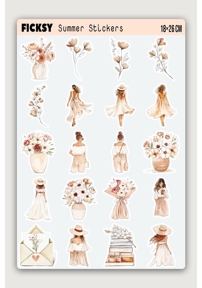 Boho Yaz Modası Sticker Seti Sahil Temalı - 60 Adet Etiket Çıkartma Diğer
