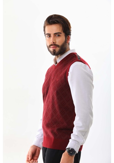 Pelikan Erkek V Yaka Desenli Süveter 9614 Kiremit