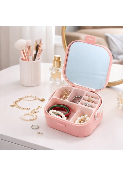 Premium Mini Takı Kutusu Aynalı Seyahat Boy Bölmeli Mücevher Organizer - Beyaz 1 Sıra Beyaz