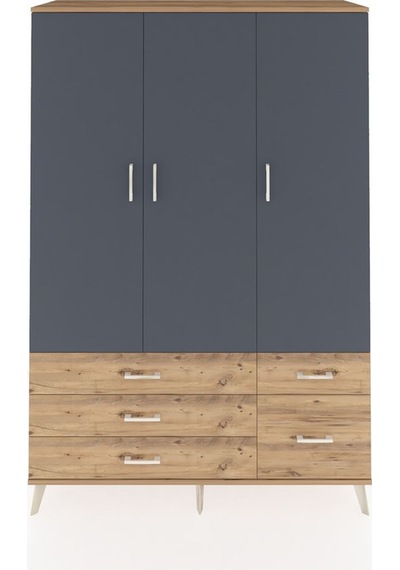 Hyperion Dolap 5 Raflı 5 Çekmeceli Tek Askılı 132x44x195 Çam-... Çam