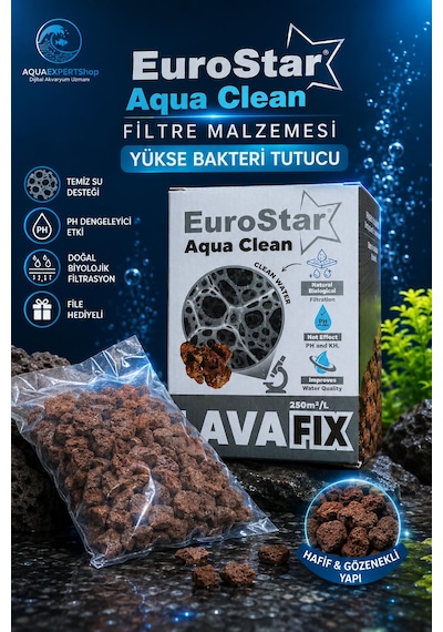 Eurostar Aqua Clean - Akvaryum Filtre Malzemesi - Yükse Bakteri Tutucu - File Hediyeli - Ph Dengeleyici - 500 Ml