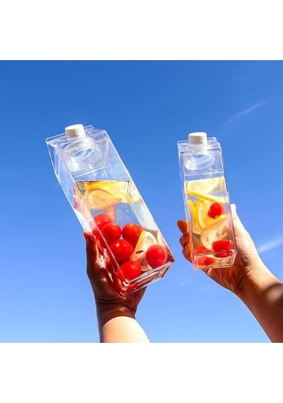 Süt Kutu Tasarımlı Su Kahve Içecek Şişesi Cam Değildir Kahve Ve Sunum Bardağı Ve Matarası 500-600ml Açık Beyaz
