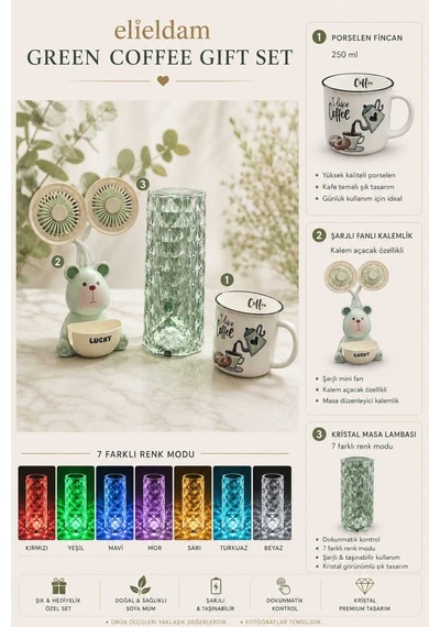 Doğum Günü, Özel Gün, Yeni İş, Sevgiliye Hediye Fincan, Kalemlik Ve Kristal Masa Lambası Premium Set