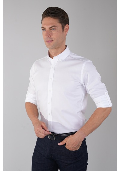 Bisse Paşa Yaka Düğmeli Regular Fit Uk Gömlek Beyaz Gmok3ps22400001 D01 Beyaz