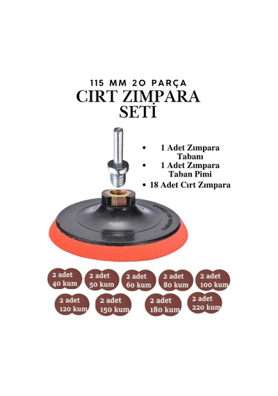 115mm Cırt Zımpara Seti 20 Parça - Matkap Aparatı Ve Avuç İçi Spiral Taşlama Uyumlu El Zımpara Takımı 115mm Cırt Zımpara Seti 20 Parça - Matkap Aparatı Ve Avuç İçi Spiral Taşlama Uyumlu El Zımpara Takımı
