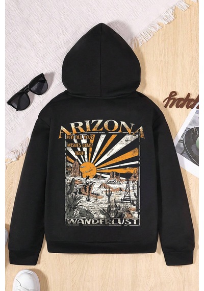 Arizona Baskılı Erkek - Kız Çocuk Rahat Kalıp Sweatshirt Siyah