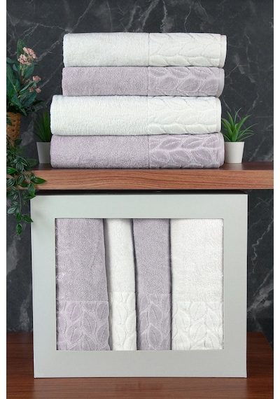 Hazal %100 Pamuklu Kutulu 4'lü Banyo Havlu Seti Hamam Takımı 50x90 - 90x150 Antrasit-krem - 00081 Antrasit