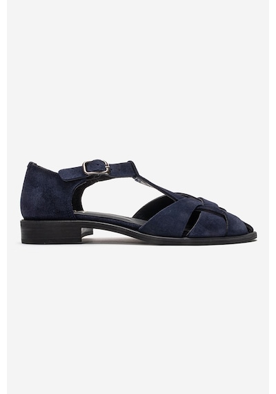 Luvishoes Dexara Lacivert Süet Hakiki Deri Kadın Sandalet